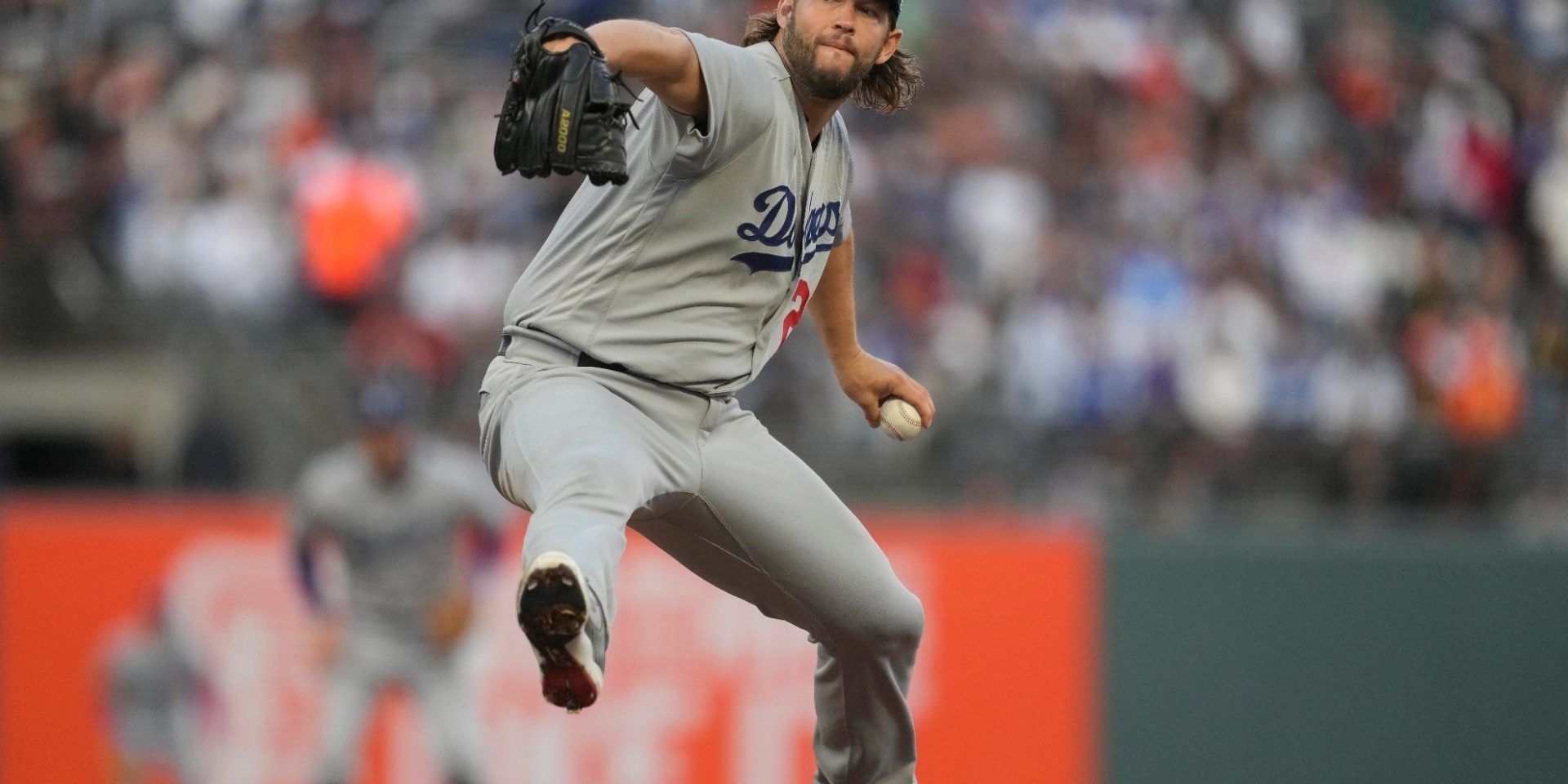 Los Angeles Dodgers' Clayton Kershaw during a baseball game against the San Francisco Giants in San Francisco, Saturday, Sept. 30, 2023. (AP Photo/Jeff Chiu)