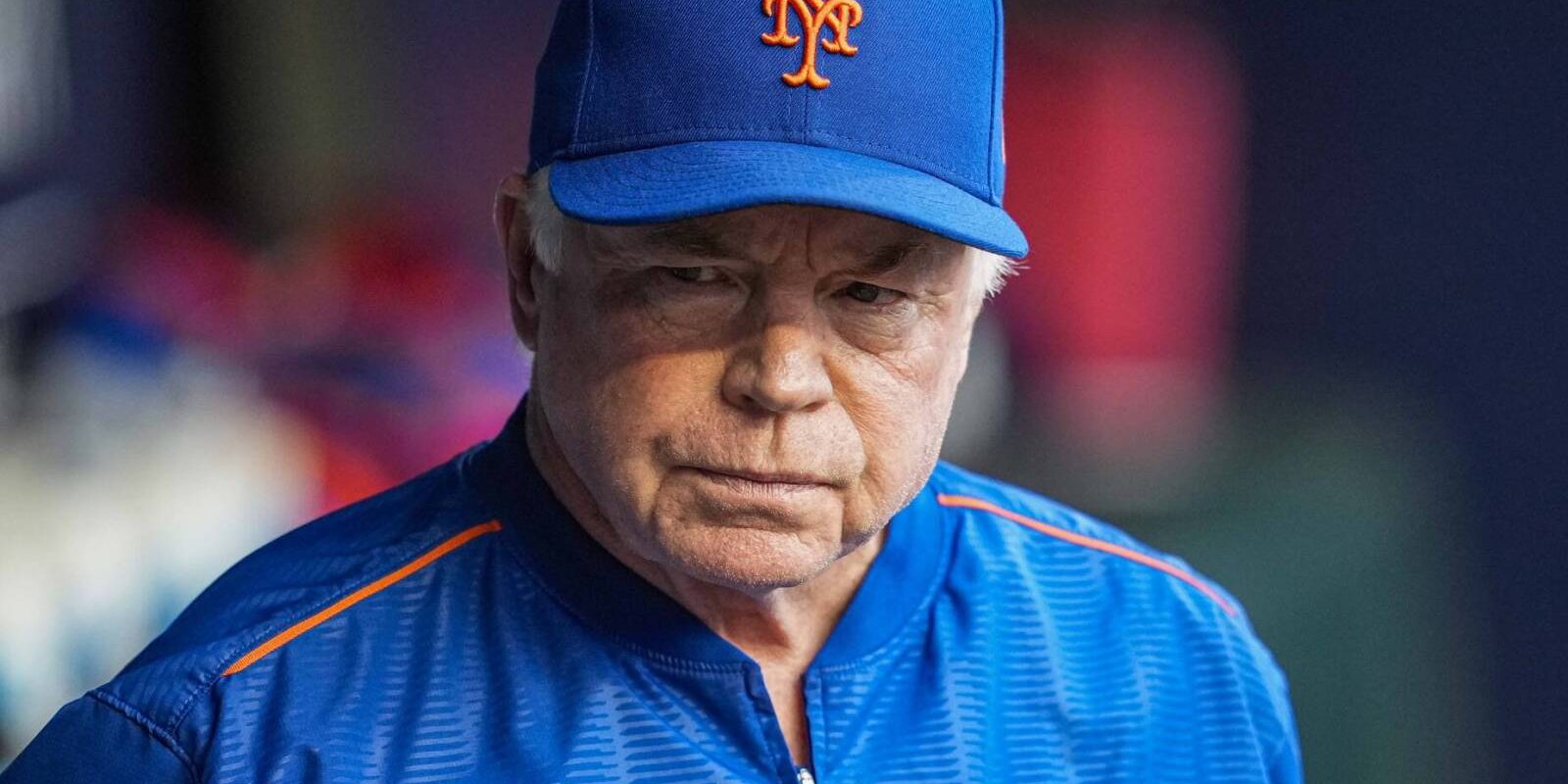Aug 23, 2023; Cumberland, Georgia, USA; New York Mets manager Buck Showalter (11) shown in the dugout against the Atlanta Braves during the first inning at Truist Park. Mandatory Credit: Dale Zanine-USA TODAY Sports