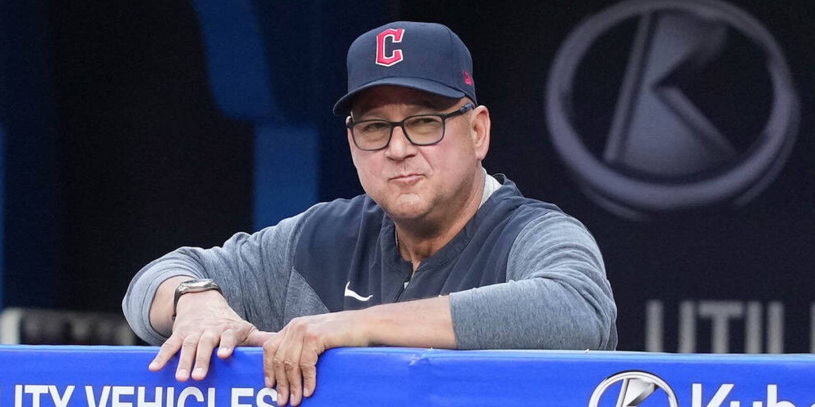 Aug 25, 2023; Toronto, Ontario, CAN; Cleveland Guardians manager Terry Francona (77) waits in the dugout during the pre-game against the Toronto Blue Jays at Rogers Centre. Mandatory Credit: Nick Turchiaro-USA TODAY Sports